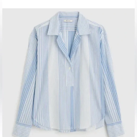 Madewell Blue and White Striped Collared Top- Size - Medium - Picture 2 of 6